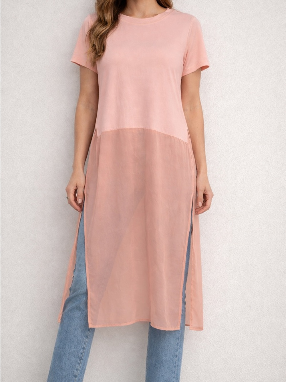 HKR Collection pink mix media slits ballerina chiffon sheer